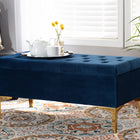 Baxton Studio Valere Glam and Luxe Navy Blue Velvet Fabric Upholstered Gold Finished Button Tufted Storage Ottoman