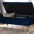 Baxton Studio Valere Glam and Luxe Navy Blue Velvet Fabric Upholstered Gold Finished Button Tufted Storage Ottoman