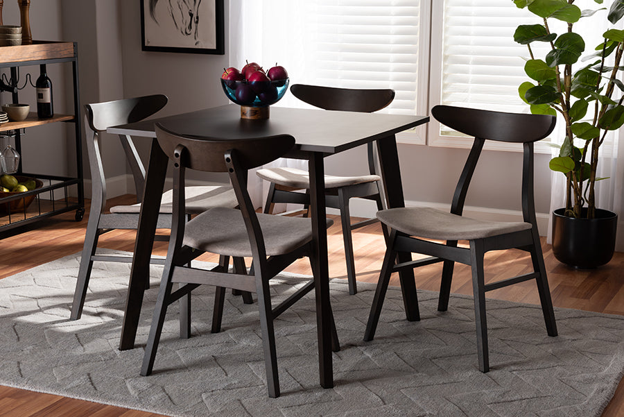Baxton Studio Britte Mid-Century Modern Beige Fabric Upholstered Dark Oak Brown Finished 5-Piece Wood Dining Set
