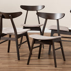 Baxton Studio Britte Mid-Century Modern Beige Fabric Upholstered Dark Oak Brown Finished 4-Piece Wood Dining Chair Set Set