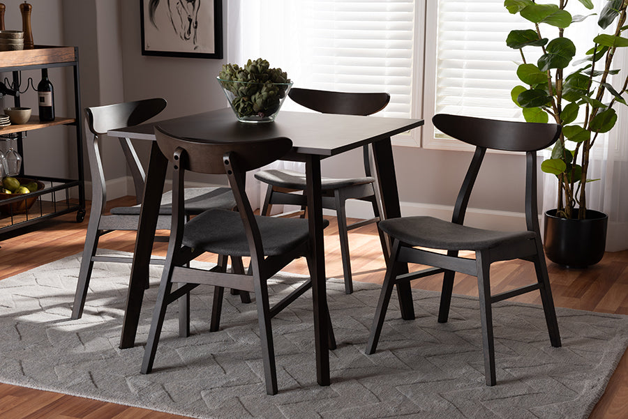 Baxton Studio Britte Mid-Century Modern Dark Grey Fabric Upholstered Dark Oak Brown Finished 5-Piece Wood Dining Set