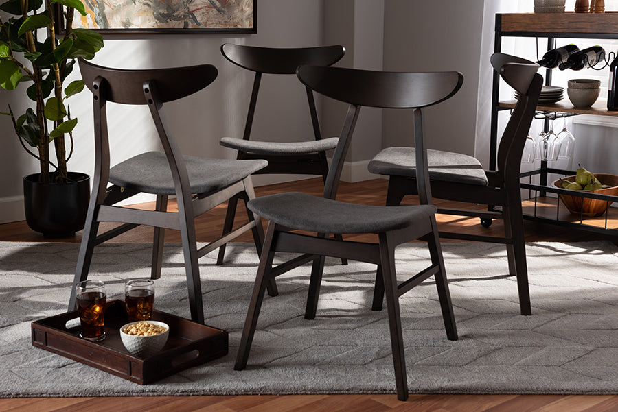 Baxton Studio Britte Mid-Century Modern Dark Grey Fabric Upholstered Dark Oak Brown Finished 4-Piece Wood Dining Chair Set Set