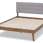 Baxton Studio Devan Mid-Century Modern Light Grey Fabric Upholstered Walnut Brown Finished Wood Queen Size Platform Bed