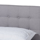 Baxton Studio Devan Mid-Century Modern Light Grey Fabric Upholstered Walnut Brown Finished Wood Queen Size Platform Bed