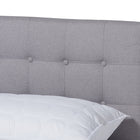 Baxton Studio Devan Mid-Century Modern Light Grey Fabric Upholstered Walnut Brown Finished Wood King Size Platform Bed