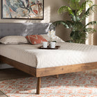 Baxton Studio Devan Mid-Century Modern Light Grey Fabric Upholstered Walnut Brown Finished Wood King Size Platform Bed