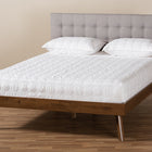 Baxton Studio Devan Mid-Century Modern Light Grey Fabric Upholstered Walnut Brown Finished Wood King Size Platform Bed