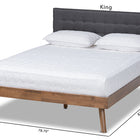 Baxton Studio Devan Mid-Century Modern Dark Grey Fabric Upholstered Walnut Brown Finished Wood King Size Platform Bed