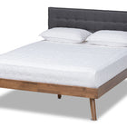 Baxton Studio Devan Mid-Century Modern Dark Grey Fabric Upholstered Walnut Brown Finished Wood King Size Platform Bed