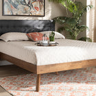 Baxton Studio Devan Mid-Century Modern Dark Grey Fabric Upholstered Walnut Brown Finished Wood King Size Platform Bed