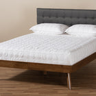 Baxton Studio Devan Mid-Century Modern Dark Grey Fabric Upholstered Walnut Brown Finished Wood King Size Platform Bed