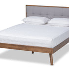 Baxton Studio Alke Mid-Century Modern Light Grey Fabric Upholstered Walnut Brown Finished Wood King Size Platform Bed