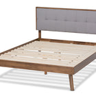 Baxton Studio Alke Mid-Century Modern Light Grey Fabric Upholstered Walnut Brown Finished Wood King Size Platform Bed