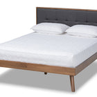 Baxton Studio Alke Mid-Century Modern Dark Grey Fabric Upholstered Walnut Brown Finished Wood Full Size Platform Bed