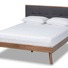 Baxton Studio Alke Mid-Century Modern Dark Grey Fabric Upholstered Walnut Brown Finished Wood King Size Platform Bed
