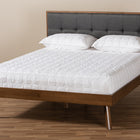 Baxton Studio Alke Mid-Century Modern Dark Grey Fabric Upholstered Walnut Brown Finished Wood Queen Size Platform Bed