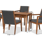 Baxton Studio Theresa Mid-Century Modern Dark Grey Fabric Upholstered and Walnut Brown Finished Wood 5-Piece Dining Set