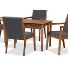 Baxton Studio Theresa Mid-Century Modern Dark Grey Fabric Upholstered and Walnut Brown Finished Wood 5-Piece Dining Set