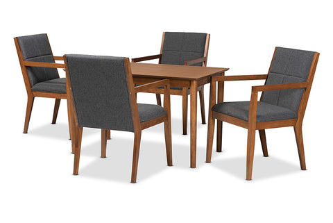 Baxton Studio Theresa Mid-Century Modern Dark Grey Fabric Upholstered and Walnut Brown Finished Wood 5-Piece Dining Set