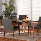 Baxton Studio Theresa Mid-Century Modern Dark Grey Fabric Upholstered and Walnut Brown Finished Wood 5-Piece Dining Set