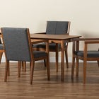 Baxton Studio Theresa Mid-Century Modern Dark Grey Fabric Upholstered and Walnut Brown Finished Wood 5-Piece Dining Set