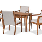 Baxton Studio Theresa Mid-Century Modern Greyish Beige Fabric Upholstered and Walnut Brown Finished Wood 5-Piece Dining Set