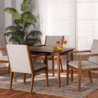 Baxton Studio Theresa Mid-Century Modern Greyish Beige Fabric Upholstered and Walnut Brown Finished Wood 5-Piece Dining Set