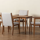 Baxton Studio Theresa Mid-Century Modern Greyish Beige Fabric Upholstered and Walnut Brown Finished Wood 5-Piece Dining Set