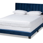 Baxton Studio Clare Glam and Luxe Navy Blue Velvet Fabric Upholstered Full Size Panel Bed with Channel Tufted Headboard