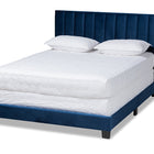Baxton Studio Clare Glam and Luxe Navy Blue Velvet Fabric Upholstered Queen Size Panel Bed with Channel Tufted Headboard