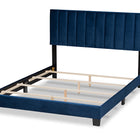Baxton Studio Clare Glam and Luxe Navy Blue Velvet Fabric Upholstered Queen Size Panel Bed with Channel Tufted Headboard