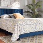 Baxton Studio Clare Glam and Luxe Navy Blue Velvet Fabric Upholstered Queen Size Panel Bed with Channel Tufted Headboard