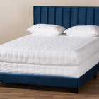 Baxton Studio Clare Glam and Luxe Navy Blue Velvet Fabric Upholstered Queen Size Panel Bed with Channel Tufted Headboard