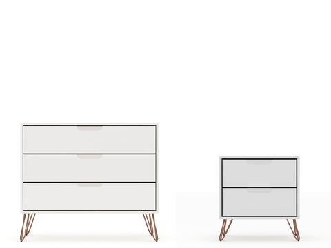 Manhattan Comfort Rockefeller Mid-Century Modern 2-Piece Dresser Set in White
