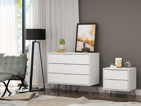 Manhattan Comfort Rockefeller Mid-Century Modern 2-Piece Dresser Set in White