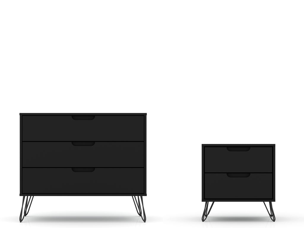 Manhattan Comfort Rockefeller Mid-Century Modern 2-Piece Dresser Set in Black