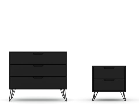 Manhattan Comfort Rockefeller Mid-Century Modern 2-Piece Dresser Set in Black