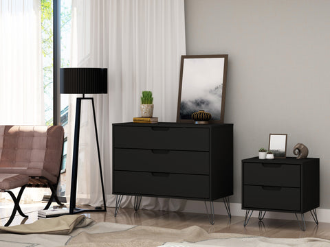 Manhattan Comfort Rockefeller Mid-Century Modern 2-Piece Dresser Set in Black