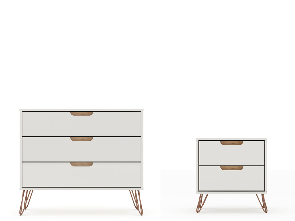 Manhattan Comfort Rockefeller Mid-Century Modern 2-Piece Dresser Set in Off White