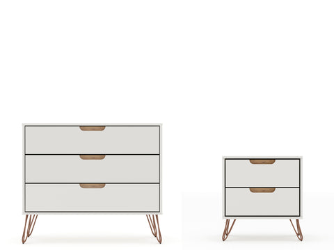 Manhattan Comfort Rockefeller Mid-Century Modern 2-Piece Dresser Set in Off White