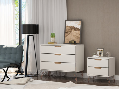 Manhattan Comfort Rockefeller Mid-Century Modern 2-Piece Dresser Set in Off White