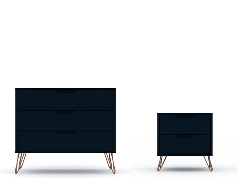Manhattan Comfort Rockefeller Mid-Century Modern 2-Piece Dresser Set in Midnight Blue