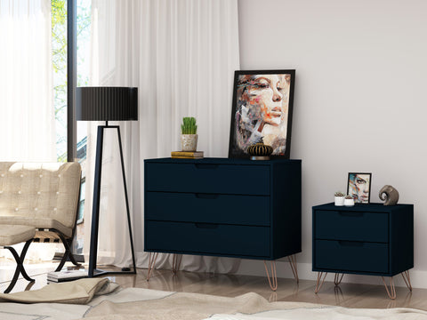Manhattan Comfort Rockefeller Mid-Century Modern 2-Piece Dresser Set in Midnight Blue