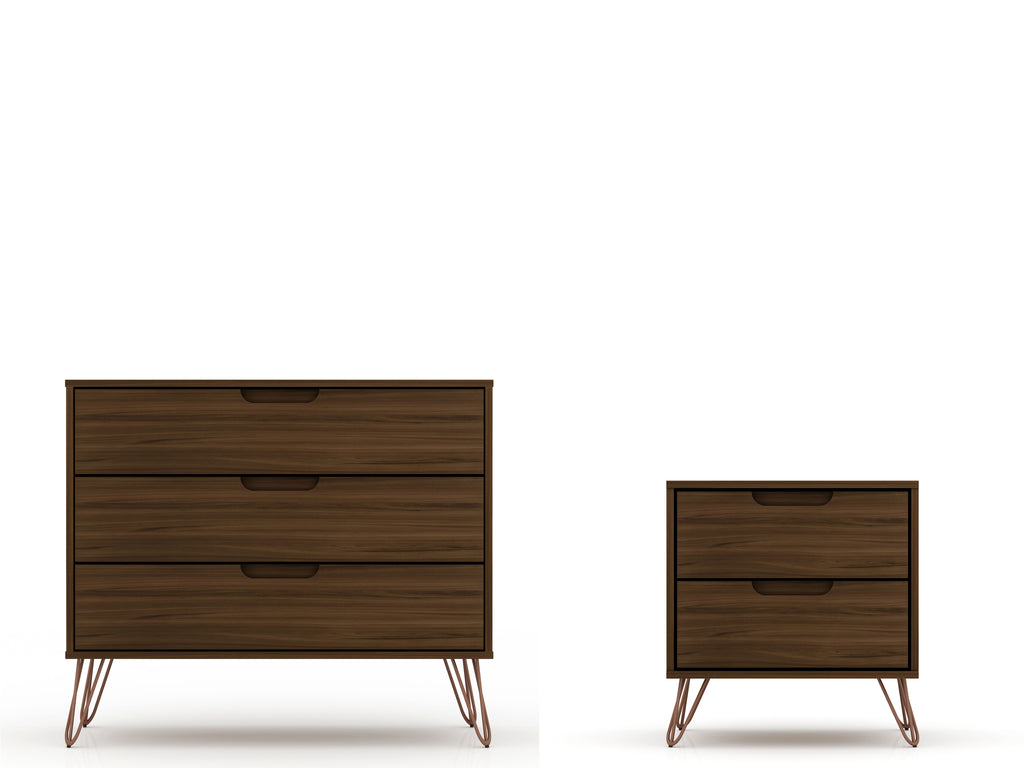 Manhattan Comfort Rockefeller Mid-Century Modern 2-Piece Dresser Set in Chestnut Brown