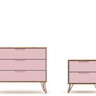Manhattan Comfort Rockefeller Mid-Century Modern 2-Piece Dresser Set in Pink