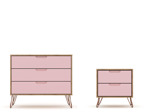 Manhattan Comfort Rockefeller Mid-Century Modern 2-Piece Dresser Set in Pink