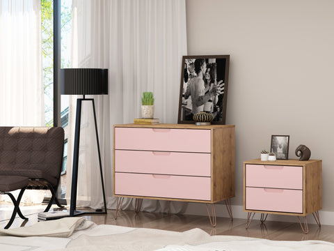 Manhattan Comfort Rockefeller Mid-Century Modern 2-Piece Dresser Set in Pink