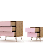 Manhattan Comfort Rockefeller Mid-Century Modern 2-Piece Dresser Set in Pink