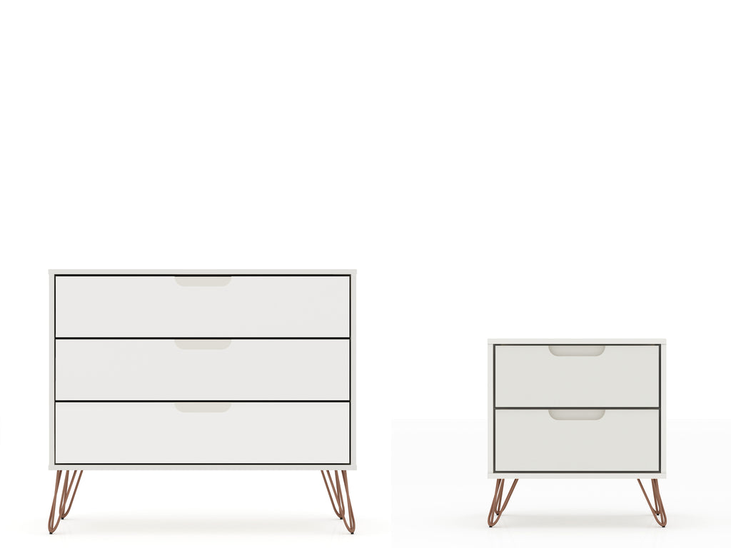 Manhattan Comfort Rockefeller Mid-Century Modern 2-Piece Dresser Set in Off White