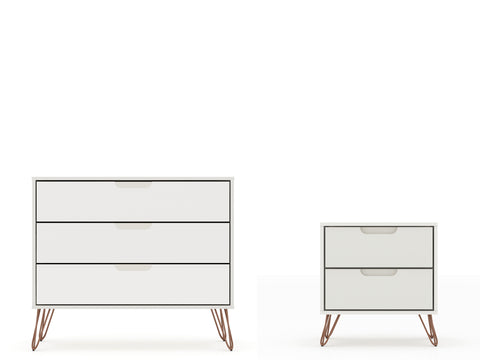 Manhattan Comfort Rockefeller Mid-Century Modern 2-Piece Dresser Set in Off White